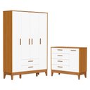 Ver imagem 1 de Jogo de Quarto Infantil Flip Guarda Roupa 4 Portas e Cômoda 1 Porta Branco Fosco/savana - Reller M