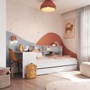 Ver imagem 2 de Cama Infanto Juvenil com Escrivaninha e Estante Cama Auxiliar Branco