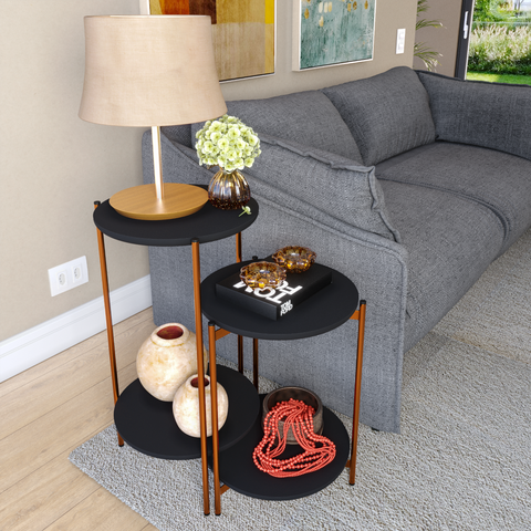 Conjunto de Mesa Lateral Moderna Retro para Sala de Estar:preto