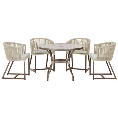 Mesa com 4 Cadeiras de Jantar Roma 100cm e Noronha em Aluminío Marrom Corda Nautica Estofado 3 Trama