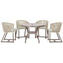 Ver imagem 1 de Mesa com 4 Cadeiras de Jantar Roma 100cm e Noronha em Aluminío Marrom Corda Nautica Estofado 3 Trama
