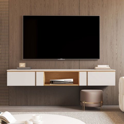 Rack para TV até 72 Polegadas Decor 1.8 Suspenso 2 Gavetas Off White/Nature - Giga Móveis