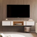 Ver imagem 1 de Rack para TV até 72 Polegadas Decor 1.8 Suspenso 2 Gavetas Off White/Nature - Giga Móveis