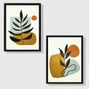 Ver imagem 1 de Kit 2 Quadros Folhas Marrom 24x18cm - com vidro:Madeira branca