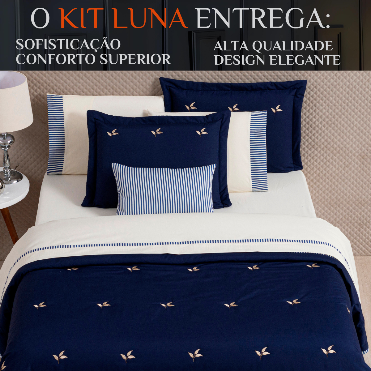 Coxa de Cama Casal Queen Size Luna 05 Pcs 200 Fios Bordada Toque Seda Santorini:azul - 2