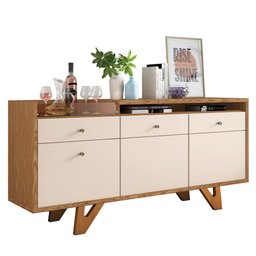 Kit Aparador Buffet Bar 2 Portas Valentim E Espelho Adnet Freijó B01 Carvalho Off White - Lyam - 3