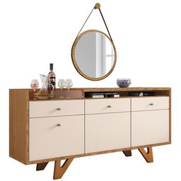 Kit Aparador Buffet Bar 2 Portas Valentim E Espelho Adnet Freijó B01 Carvalho Off White - Lyam - 1