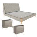 Ver imagem 5 de Cama King Estofada e 2 Mesas com Gavetas MDF 203cm Linho Lincoln Amêndoa com Grigio