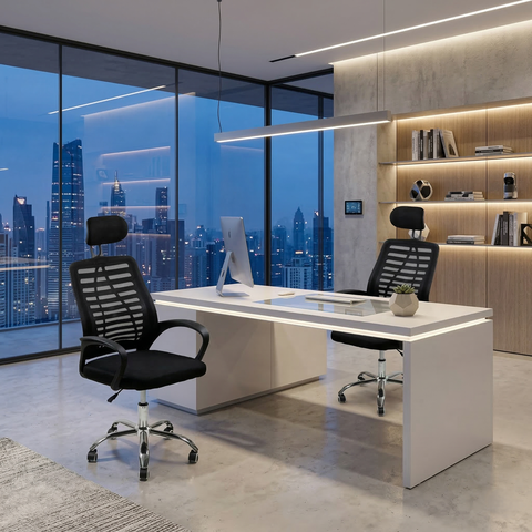 Kit 2 Cadeiras Escritório Diretor Tela Mesh Encosto de Cabeça + E-book