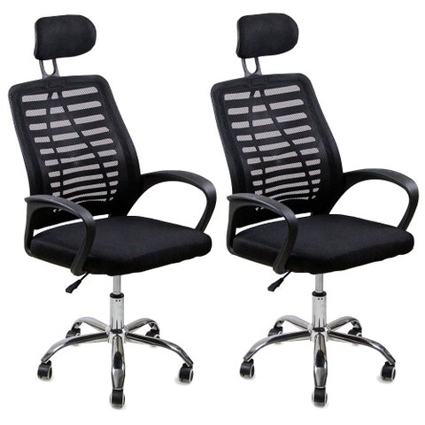 Kit 2 Cadeiras Escritório Diretor Tela Mesh Encosto de Cabeça + E-book