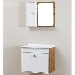 Kit Gabinete com Espelho São Paulo Teca Branco/ Castanho Fosco Corso 50,5x41x44 - 5