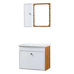 Kit Gabinete com Espelho São Paulo Teca Branco/ Castanho Fosco Corso 50,5x41x44 - 1