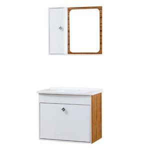 Kit Gabinete com Espelho São Paulo Teca Branco/ Castanho Fosco Corso 50,5x41x44