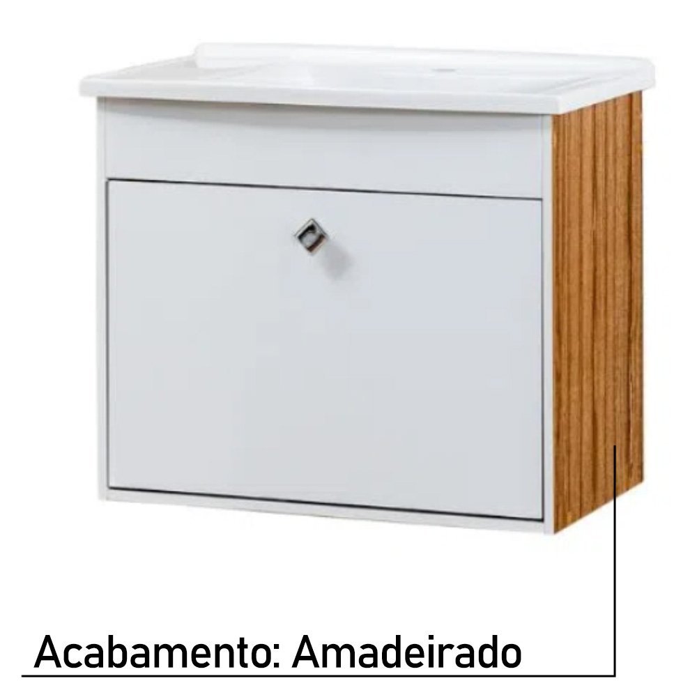 Kit Gabinete com Espelho São Paulo Teca Branco/ Castanho Fosco Corso 50,5x41x44 - 4
