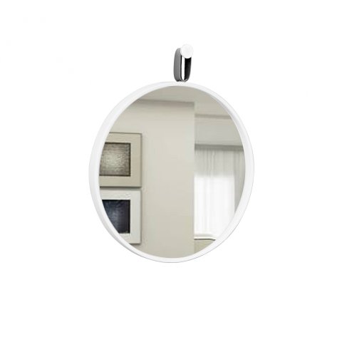 Espelho Decorativo Short Strip Branco Alça Corino Preto 60 cm Redondo Branco/Preto, 60 cm
