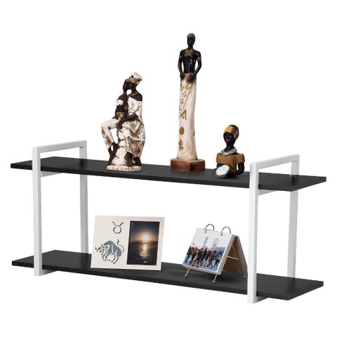 Nicho Sala e Quarto Branco Com Prateleiras Preto 120cm