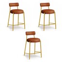 Ver imagem 6 de Banqueta Cozinha Alta com Encosto Industrial Dourado Kit 3 Londres PU D03 - D'Rossi