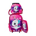 Ver imagem 1 de Kit Mochila Infantil com Rodinhas Meninas Unicornio Escolar Estojo Lancheira Térmica Bolsa Rosa