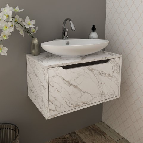 Balcão Gabinete com 1 Porta 60cm Bn3646 Branco Tecnomobili Cor: Mármore Branco