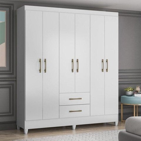 Guarda-Roupa Casal 6 Portas e 2 Gavetas e Pés Panamá Branco