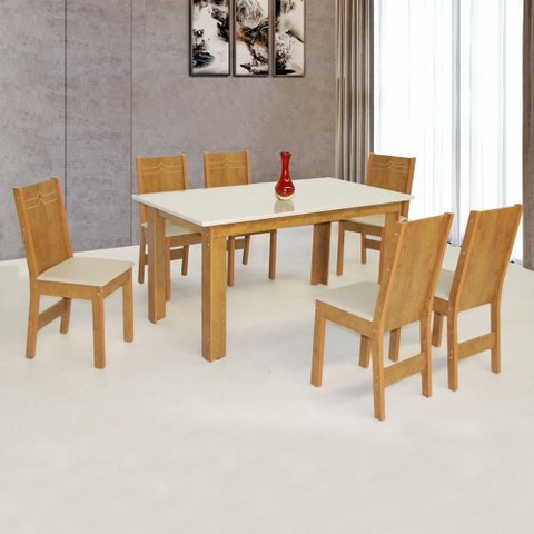 Conjunto Mesa Luiza Retangular com 6 Cadeiras Paraty Asgard Bege Bagum Bege Freijo