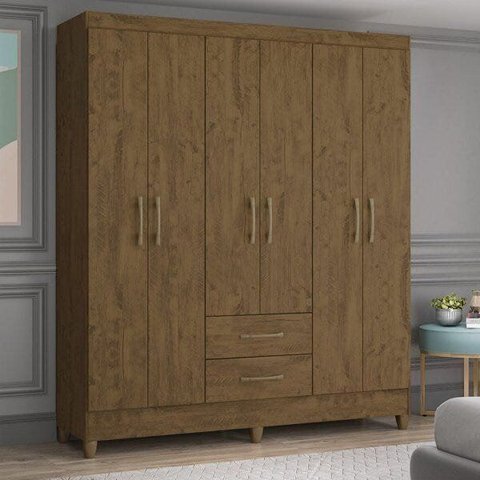 Guarda-Roupa Casal 6 Portas e 2 Gavetas e Pés Panamá Marrom/Castanho