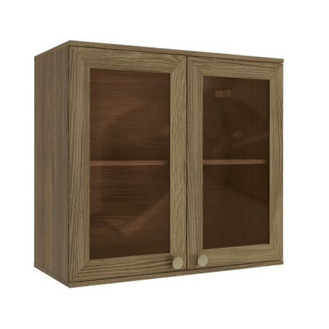 Aéreo de Cozinha 80cm com 2 Portas de Vidro Reflecta Linha Modulada Curve N649 Kappesberg - Nogueira