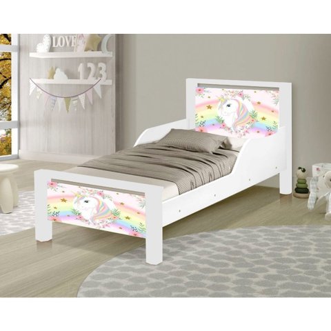 Mini Cama de Criança Infantil Unicórnio Adesivada com Colchão