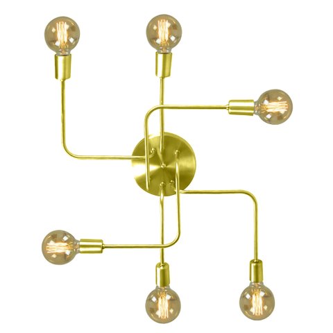 Lustre Plafon Hashtag Dourado De 6 Braços