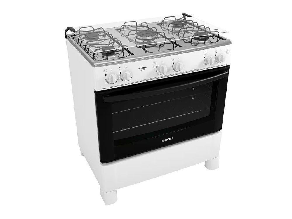 Fogão 5 Bocas Itatiaia Star New com Mesa de Inox – Branco - Bivolt