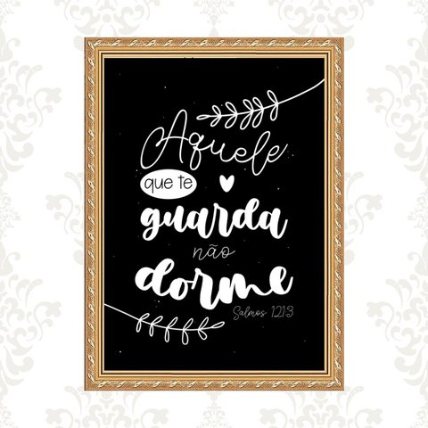 Quadro Moldura Dourada Salmo 121 24x18cm:com Acetato