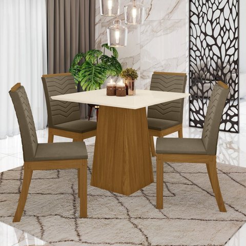 Conjunto Sala de Jantar Mesa Tampo MDF 4 Cadeiras Zoe Espresso Móveis Marrom/Nature/Off White/Bege