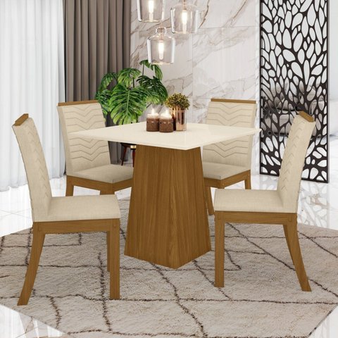 Conjunto Sala de Jantar Mesa Tampo MDF 4 Cadeiras Zoe Espresso Móveis Marrom/Nature/Off White/Bege Claro