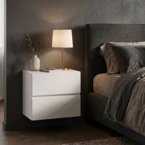 Kit 2 Mesa Cabeceira Suspensa Eros Duas Gavetas 100% MDF Premium Branca