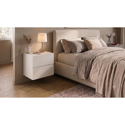 Kit 2 Mesa Cabeceira Suspensa Eros Duas Gavetas 100% MDF Premium Branca