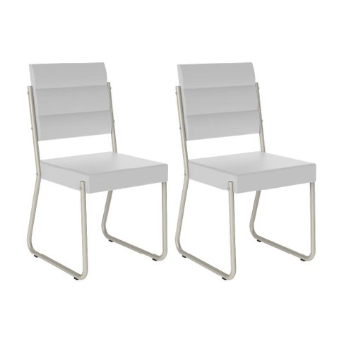 Conjunto 2 Cadeiras 1736 Tubo Prata Napa Branca Carraro