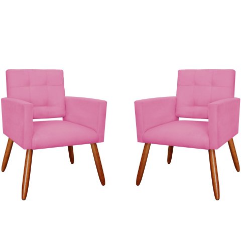 Kit 2 Poltronas Decorativa Camila Suede Rosa Pés Madeira Mz Decor