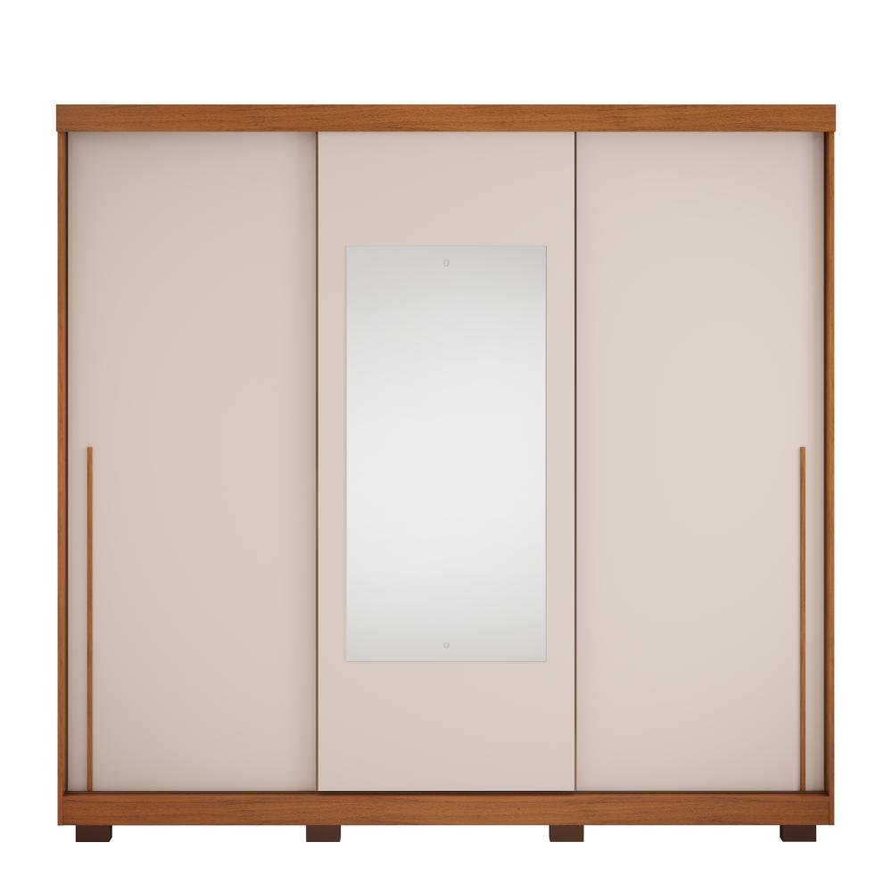 Guarda-roupa Casal com Espelho 3 Portas de Correr Dj Móveis Elevare Freijo/off White - 3