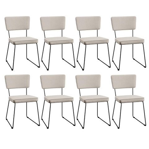 Kit 8 Cadeiras Decorativa Estofada Para Sala De Jantar Base Em Aço Allana L02 Linho Cru - Lyam