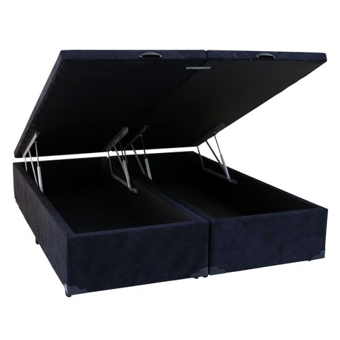 Cama Box Baú Queen Bipartido Sintético Preto 42x158x198