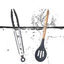 Ver imagem 4 de Kit 12 Peças Utensílios Silicone Cinza Concha Colher Madeira