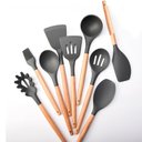 Ver imagem 3 de Kit 12 Peças Utensílios Silicone Cinza Concha Colher Madeira