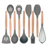 Kit 12 Peças Utensílios Silicone Cinza Concha Colher Madeira - 2