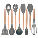 Ver imagem 2 de Kit 12 Peças Utensílios Silicone Cinza Concha Colher Madeira