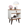 Mesa de Cabeceira Mesinha para Quarto 1 Gaveta Puxador em Couro Ravenna - Off White com Freijó - 3