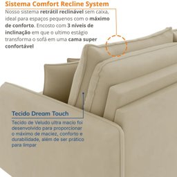 Sofá Cama Retrátil e Reclinável 180cm Madri Movenzo Estofados Veludo - 7