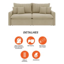 Sofá Cama Retrátil e Reclinável 180cm Madri Movenzo Estofados Veludo - 12