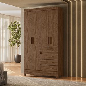Guarda-Roupa Solteiro 4 Portas 4 Gavetas e 1 com Chave e Pés Sobral