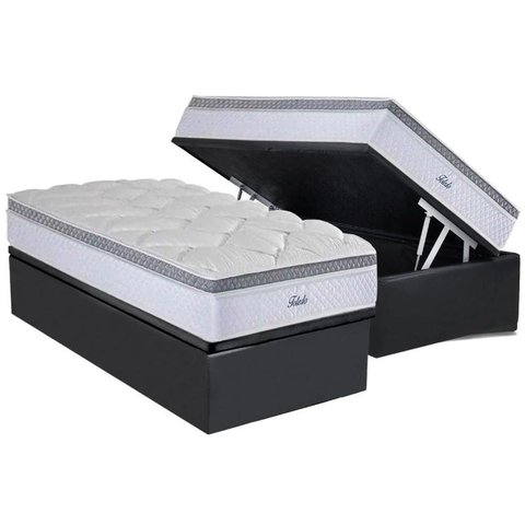 Cama Box Baú Solteiro: Colchão Molas Herval MasterPocket Ensacadas Toledo + Base CRC Suede Gray(88x1