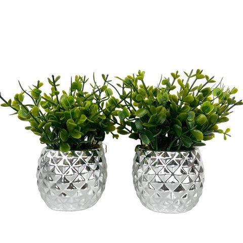 Dupla Vaso Cachepot Prata em Alto Relevo 3d Decoração Casa